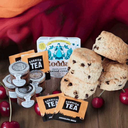 Chocolate chip Cornish scones, chocolate spread and rodda's cream. Yummy Cream tea in a box by post