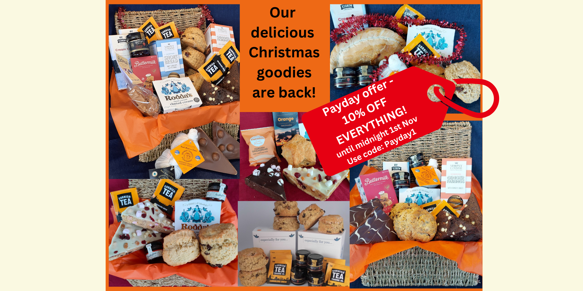 Promotional image of Christmas goodies with a Payday offer on a white background