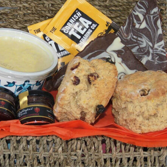 small Christmas variety hamper with our delicious Christmas cream tea for one and 2 pieces of Christmas tiffin