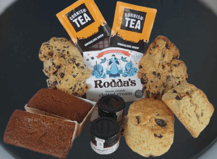 Variaty boxes and hamper, cream teas with loaf cakes, rock cakes and various Cornish treats