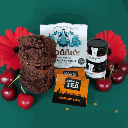 Black forest cream tea for one, Cherry and chocolate scones, Cherry jam and rodda's cream. Who doesn't love a Cream tea by post.