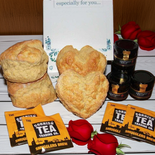 Rustic Valentines Cornish Cream tea for Two - with heart shaped scones