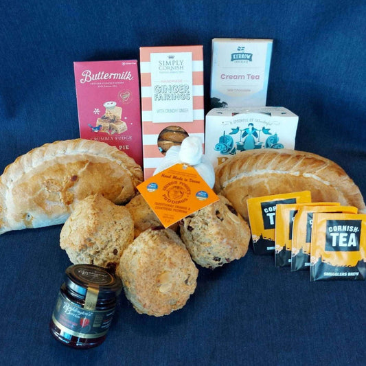 Christmas proper job for two, with our delicious Christmas cream tea, Christmas pasty's cream tea chocolate bar, box of fairings, box of fudge and a Christmas pud.