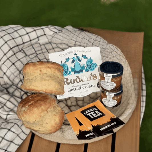 Banana scones with salted caramel spread and clotted cream