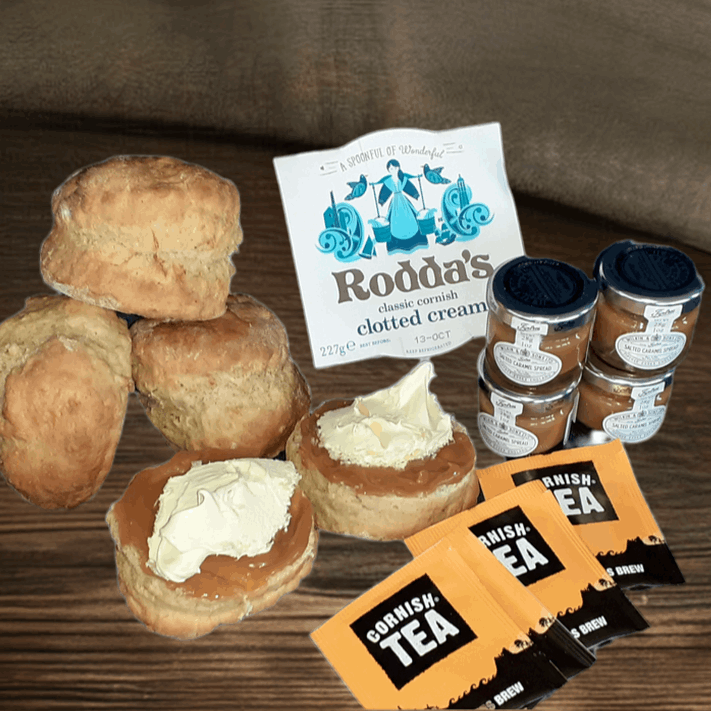 Banana scones with salted caramel spread and clotted cream