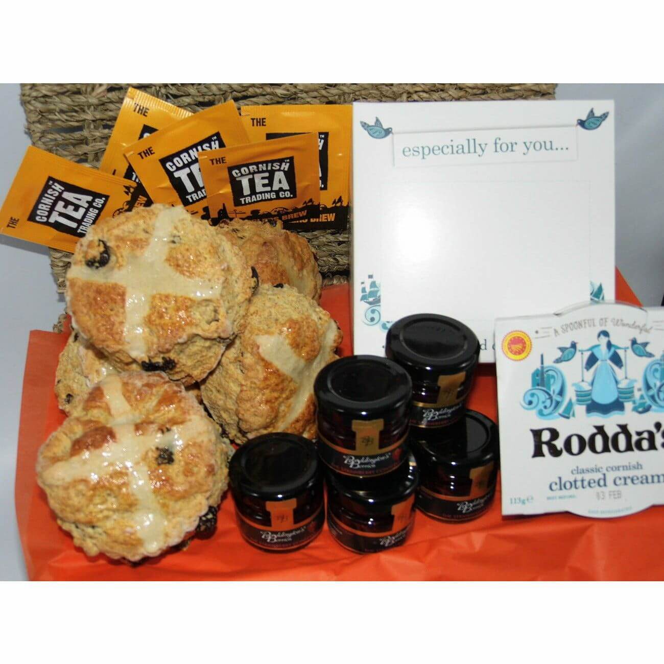 hot cross cornish cream tea hamper with our delicious hot cross scones - for one to four - from £20.95