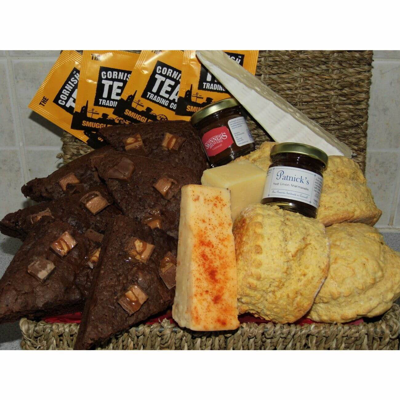 Cornish Savoury and Sweet Variety Hamper with a savoury afternoon tea for 2 and 6 brownies - The Cornish Scone Company