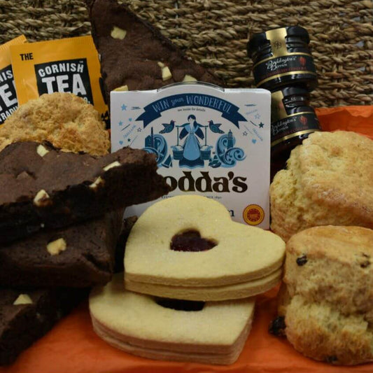 'Love You' Cream Tea Hamper with a cornish cream tea, brownies, tiffin and Jammie dodgers