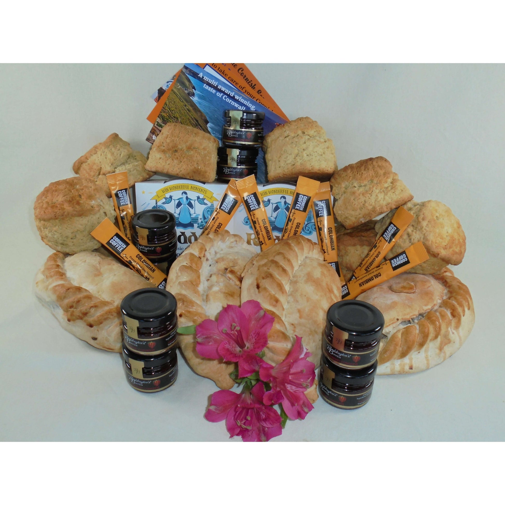 'Proper Job' for four - Cornish cream tea for 4 with 4 steak or cheese & onion pasties