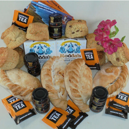 'Proper Job' for four -Cornish cream tea for 4 with 4 steak or cheese & onion pasties